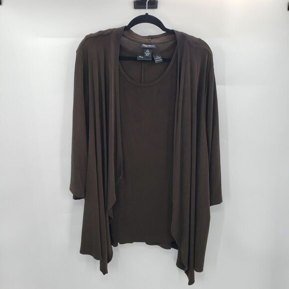 Maggie Barnes 2 Piece Cardigan Tank Top Set Womens 1x 2x Brown Slinku Knit - Picture 12 of 12